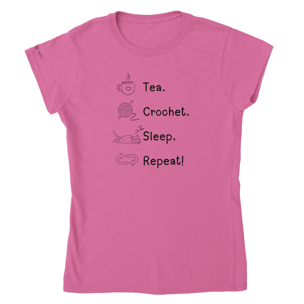 Tea. Crochet. Sleep. Repeat! Colourful Fitted T-shirt by Brunaticality