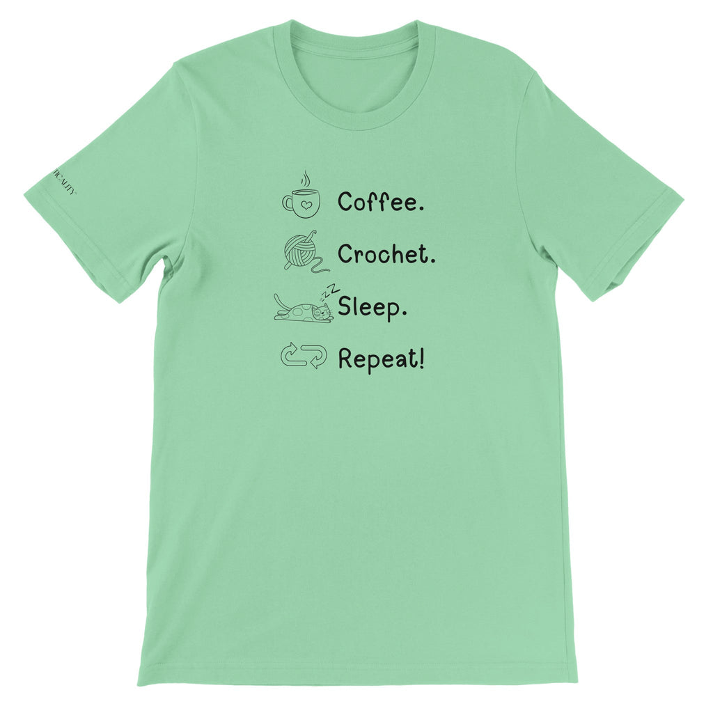 Coffee. Crochet. Sleep. Repeat! Colourful Relaxed Fit T-shirt by Brunaticality
