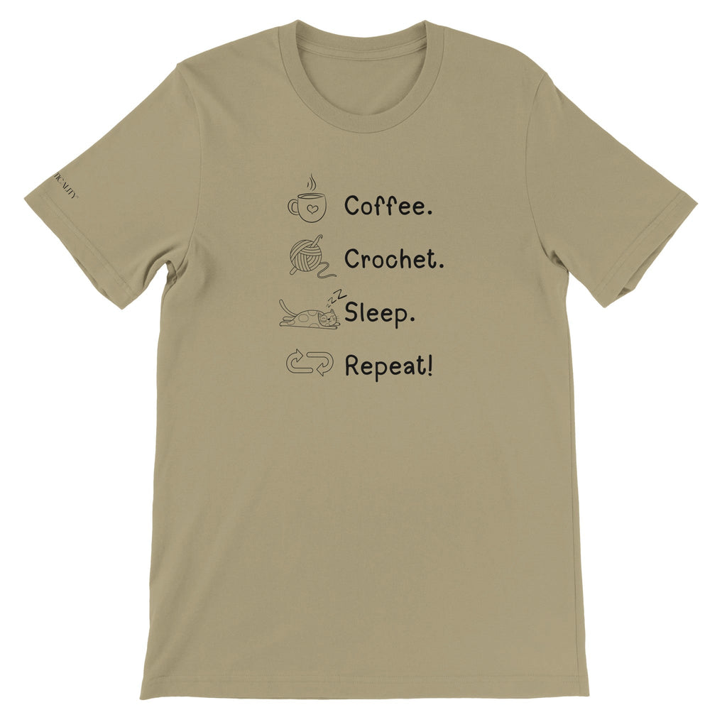 Coffee. Crochet. Sleep. Repeat! Colourful Relaxed Fit T-shirt by Brunaticality