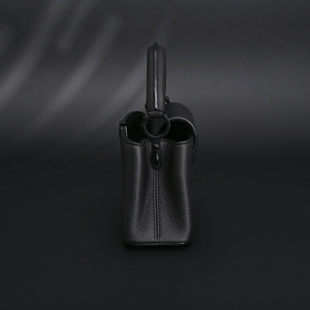 Louis Vuitton Black Grain Leather Mini Top Handle Bag With Chain Strap