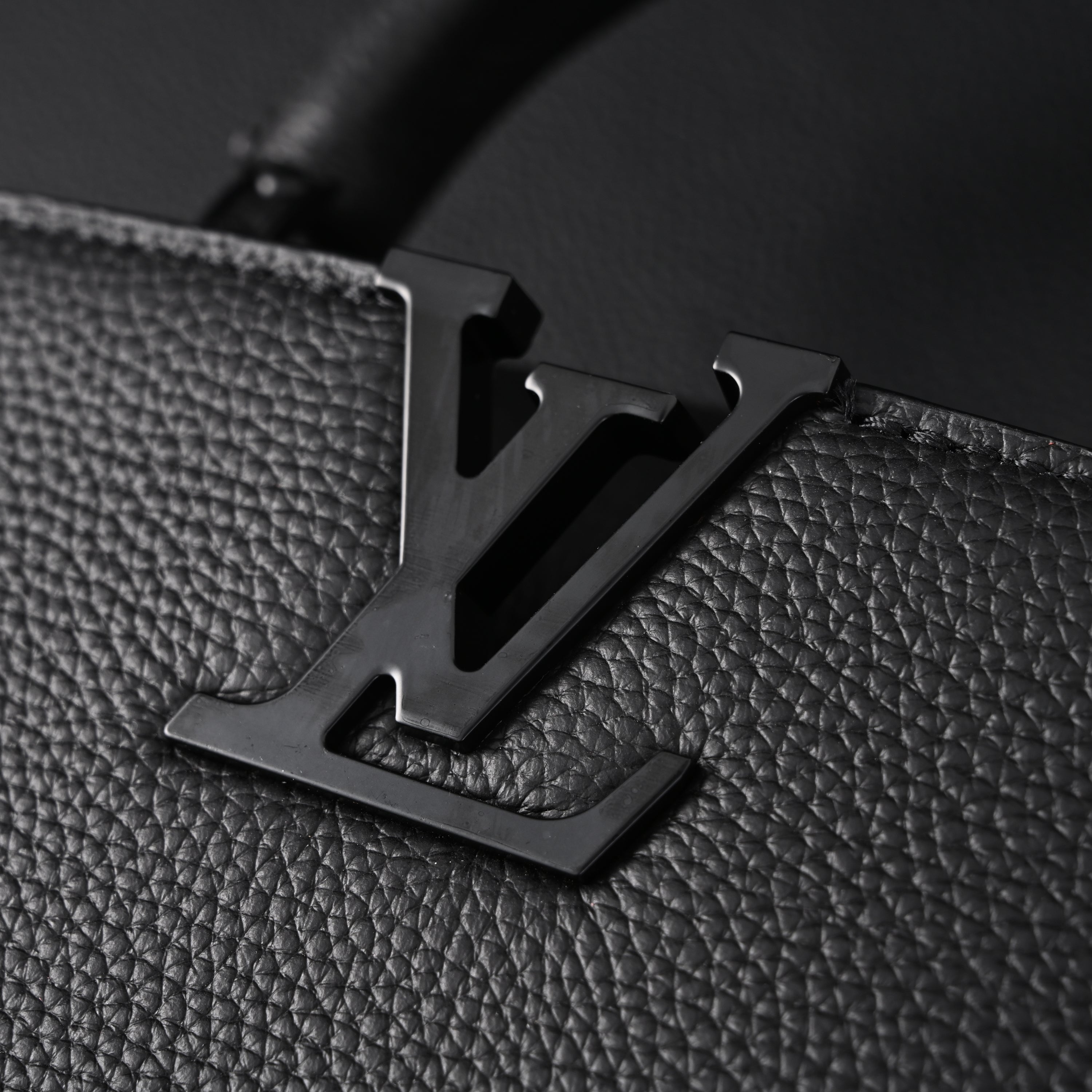 Louis Vuitton Black Grain Leather Mini Top Handle Bag With Chain Strap