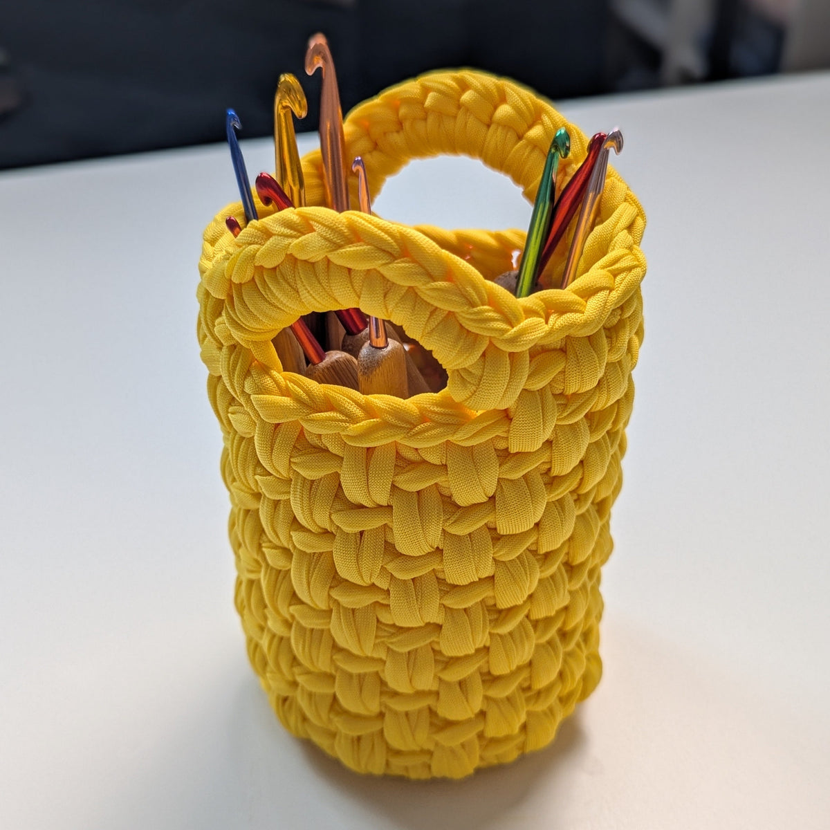 Crochet Basket Pattern | Adjustable T-Shirt Yarn Basket with Handles | Easy Beginner Crochet Storage Basket PDF | Crochet Written Pattern